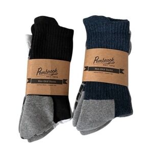 Pembrook Non Skid‎ Crew Socks Men Size S M Gray Black Blue Athletic Comfort